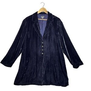 J. Jill Deep Purple Crushed Velvet Silk Blend Button Front Jacket Size XL